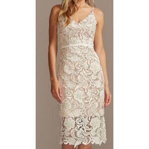 Davids bridal wedding dress wedding party shower size 8 lace and tan